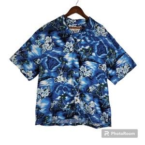 Hi Wear Hawaii Hawaiian Islands Shirt Blue Floral Button Down Mens Sz 2XL